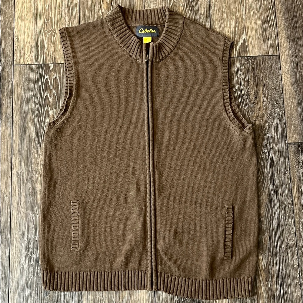 Cabela's Brown Zip-Up Knit Vest Mens Size Large